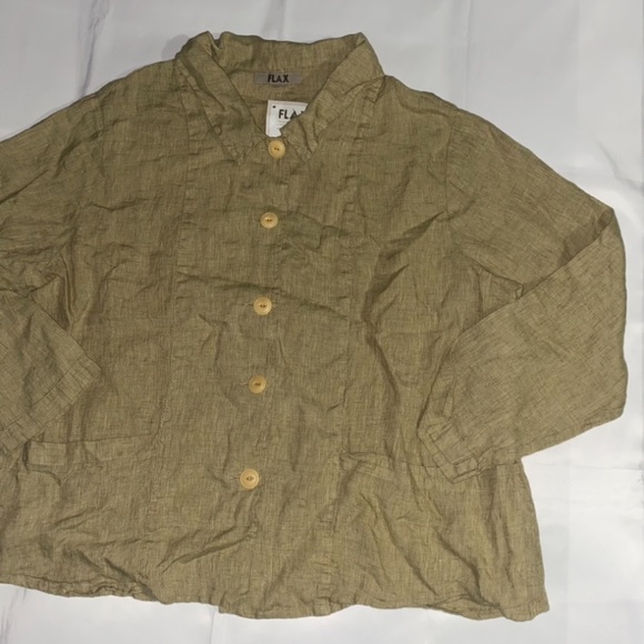 NWT Flax 100% Linen Comfy Button Down Low Pockets Shirt - Picture 3 of 12